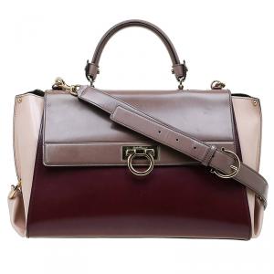 مملوكة مسبقًا Salvatore Ferragamo Tri Color Glazed Leather Large Sofia Satchel 