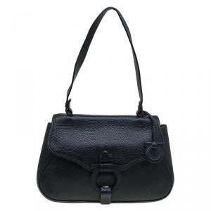 Pre Owned Salvatore Ferragamo Black Pebbled Leather Shoulder Bag