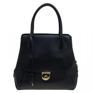 Pre Owned Salvatore Ferragamo Black Leather Fiamma Tote