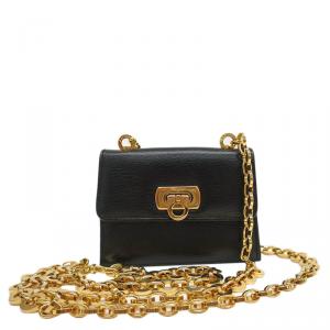 مملوكة مسبقًا حقيبة صغيرة سالفاتوري فيراغامو غانسيني جلد عجل سوداء ميني 