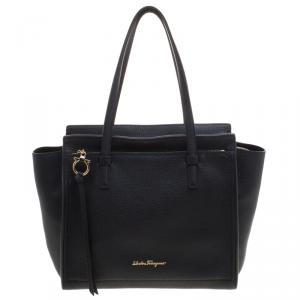 Pre Owned Salvatore Ferragamo Black Leather Medium Amy Tote