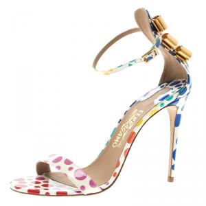 Salvatore Ferragamo Multicolor Polka Dot Patent Leather Angie Ankle Strap Sandals Size 38