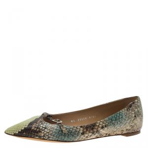 Pre Owned Salvatore Ferragamo Multicolor Python Print Studded Ballet Flats Size 39.5