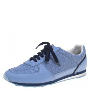 Pre Owned Salvatore Ferragamo Powder Blue Perforated Leather Melina Sneakers Size 39.5