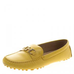 Pre Owned Salvatore Ferragamo Mustard Yellow Leather Saba Loafers Size 41