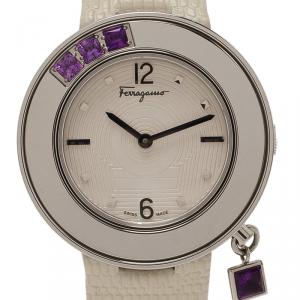 Salvatore Ferragamo White Stainless Steel Gancino Sparkling Women's Wristwatch 36MM
