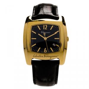 Salvatore Ferragamo Black Gold-Plated Stainless Steel Classic Women's Wristwatch 38MM