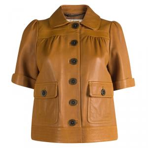 See By Chloe Brown Short Sleeve Cropped Leather Jacket S