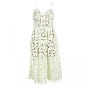 Self Portrait Lemon Yellow Floral Lace Noodle Strap Midi Dress L