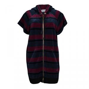 Sonia Rykiel Multicolor Striped Velvet Short Sleeve Hoodie XL