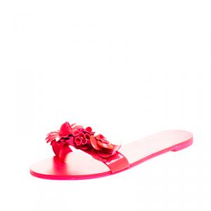 Sophia Webster Florescent Pink Lilico Floral Embellished Flat Slides Size 39