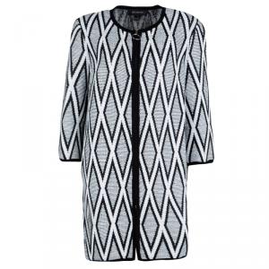 St. John Monochrome Diamond Patterned Textured Long Jacket S