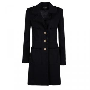 St. John Caviar Black Textured Knit Fringed Edge Overcoat M