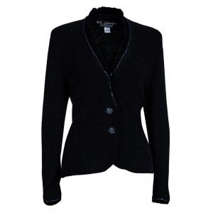 St. John Black Collarless Embellished Blazer M