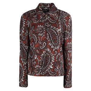 St. John Burnt Orange Knit Paisley Jacquard Zip Front Jacket L