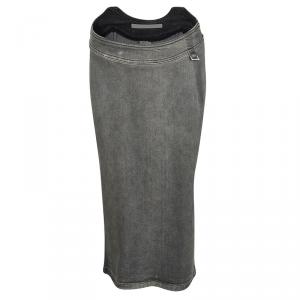 Stella Mccartney Grey Faded Effect Denim Midi Skirt S