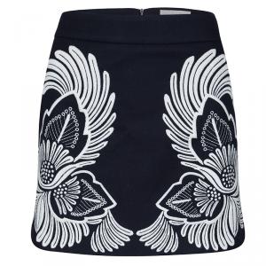 Stella McCartney Navy Blue Wool Cashmere Axelle Embroidered Skirt M