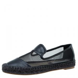 Stella McCartney Black Faux Leather and Mesh Sheer Panel Espadrilles Size 38