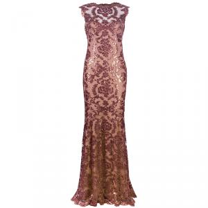 Tadashi Shoji Mocha Embellished Lace Gown S