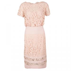 Tadashi Shoji Peach Blouson Waist Embroidered Lace Dress XL