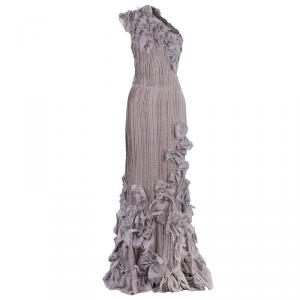 Tadashi Shoji Grey Chiffon Embellished Gown L