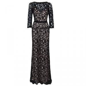 Tadashi Shoji Black Nude Lace Long Sleeve Gown S
