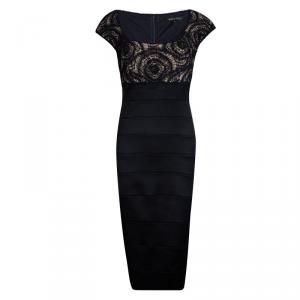 Tadashi Shoji Navy Blue Lace Detail Bodycon Dress M