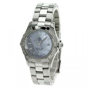 Pre Owned Tag Heuer Blue Mother of Pearl Stainless Steel Aquaracer Women's Wristwatch 28MM