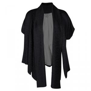 Temperley London Black Jacquard Short Sleeve Open Front High Low Jacket M