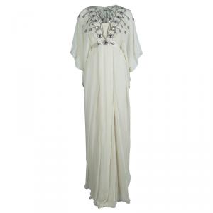 Temperley London Cream Embellished Belted Kaftan Dress M