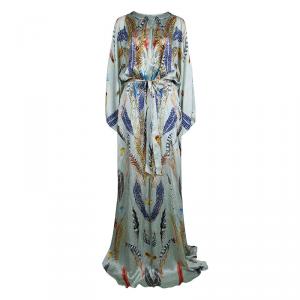 Temperley London Feather Printed Silk Belted Maxi Dress XL