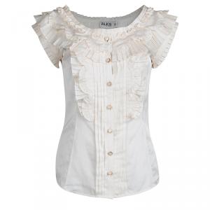 Alice By Temperley  Off- White Pleated Frill Detail Button Down Sleeveless Top S