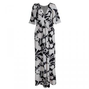Temperley London Cream and Black Printed Silk Maxi Dress M