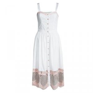 Temperley London White Cotton Metallic Lace Insert Sleeveless Dress M