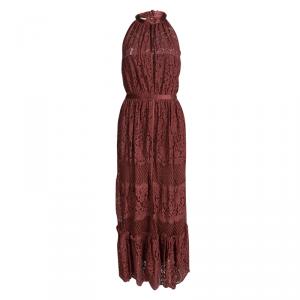 Temperley London Red Floral Lace Tiered Sleeveless Maxi Dress M