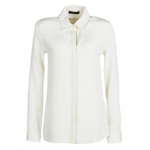 The Row Cream Silk Leather Trim Long Sleeve Button Front Shirt S