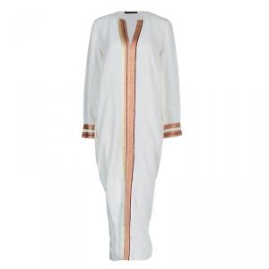The Row White Linen Embroidered Long Sleeve Kaftan XS