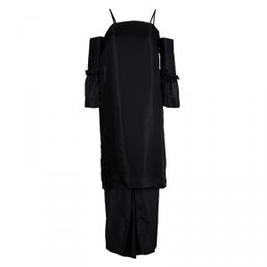 The Row Black Cold Shoulder Mesh Layered Midi Dress S