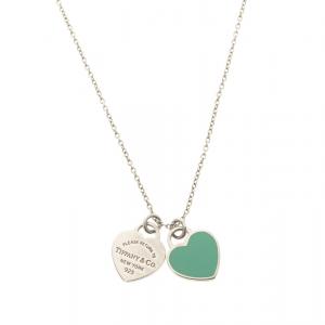 Pre Owned Tiffany & Co. Return To Tiffany Double Heart Tag Silver Chain Necklace