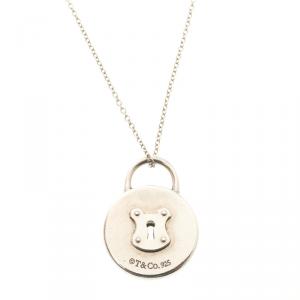 Pre Owned Tiffany & Co. Round Mini Lock Silver Pendant Necklace