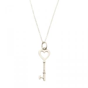 Pre Owned Tiffany & Co. Heart Key Silver Pendant Necklace