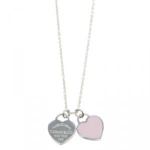 Pre Owned Tiffany & Co. Return To Tiffany Double Heart Tag Pink Pendant Necklace