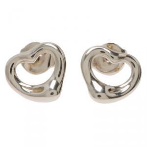 Pre Owned Tiffany & Co. Elsa Peretti Open Heart Silver Stud Earrings