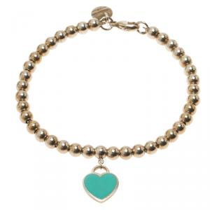 Pre Owned Tiffany & Co. Return to Tiffany Enamel Heart Tag Silver Beads Bracelet