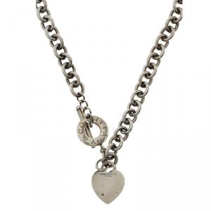Pre Owned Tiffany & Co. Silver Heart Tag Charm Toggle Necklace