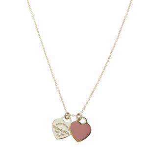 Pre Owned Tiffany & Co. Return to Tiffany Pink Enamel and Silver Heart Pendant Necklace
