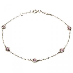 Pre Owned Tiffany & Co. Elsa Peretti Color By The Yard 5 Pink Sapphires Silver Bracelet 19cm