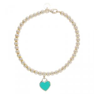 Pre Owned Tiffany & Co. Return to Tiffany Enamel Heart Tag Silver Beads Bracelet 17cm