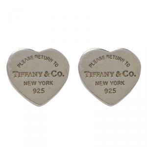 Pre Owned Tiffany & Co. Return to Tiffany Silver Mini Heart Tag Stud Earrings