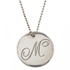 Pre Owned Tiffany & Co.Tiffany Notes Alphabet M disc charm pendant Silver Chain Necklace